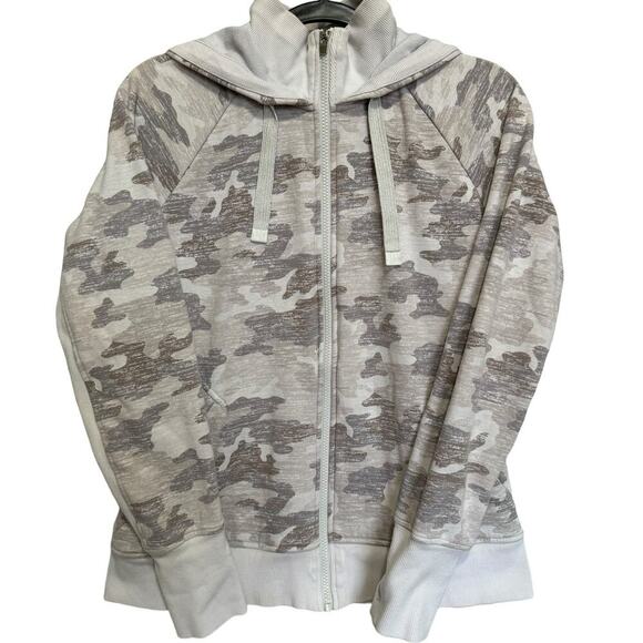 Athleta Triumph Hoodie Sweatshirt Full Zipper Camo Print Gray Size Medium - Picture 4 of 10
